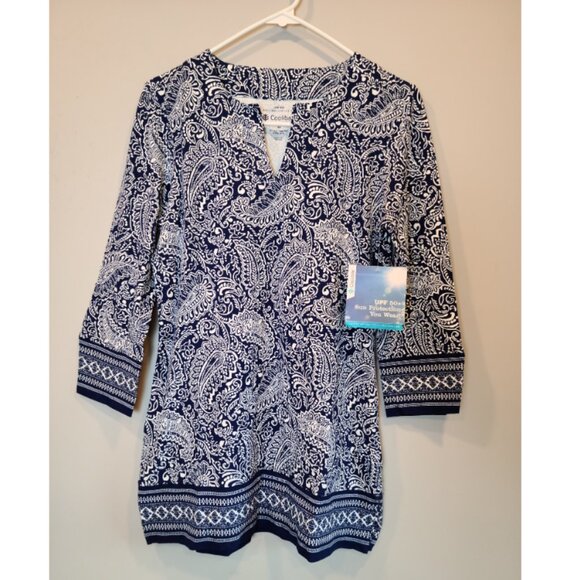 Coolibar St Lucia Tunic Top Blue Paisley Shirt Coverup Womens Extra Small NWT - Picture 8 of 8